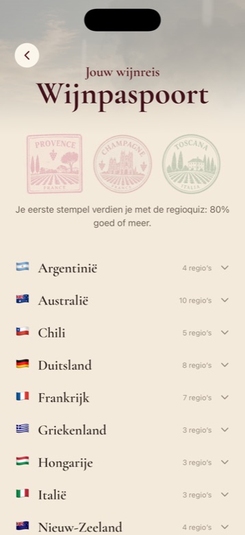 Het wijnpaspoort met stempels en alle wijnlanden